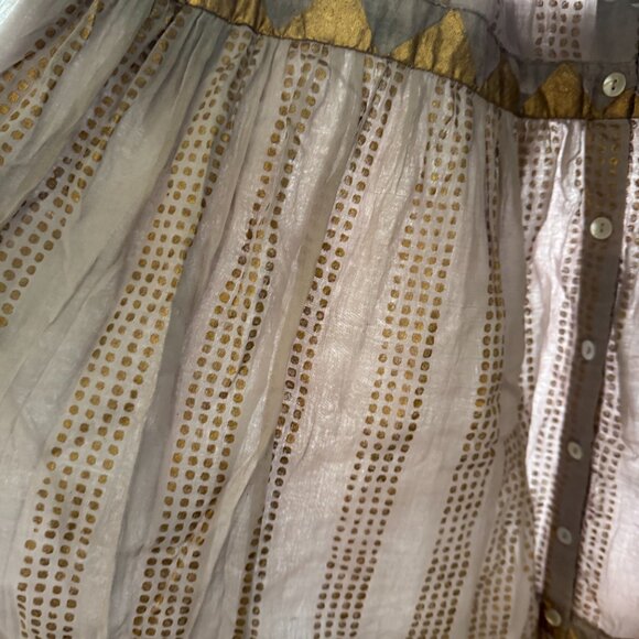 Oliphant Grey and Gold Flutter Sleeve  Belted Dress - Picture 5 of 14